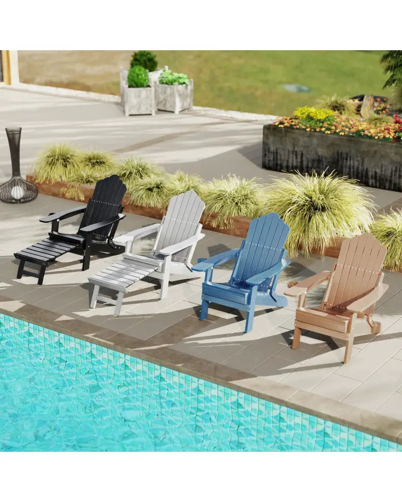All-Weather HIPS Patio Adirondack Lounge Chair with Retractable Footrest-Navy - Navy - Adirondack Chairs