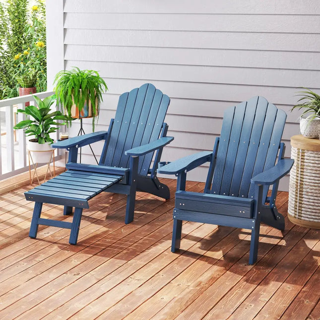 All-Weather HIPS Patio Adirondack Lounge Chair with Retractable Footrest-Navy - Navy - Adirondack Chairs