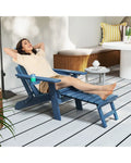 All-Weather HIPS Patio Adirondack Lounge Chair with Retractable Footrest-Navy - Navy - Adirondack Chairs