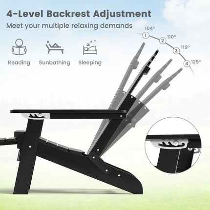 All-Weather HIPS Patio Adirondack Lounge Chair with Retractable Footrest-Black - Black - Adirondack Chairs