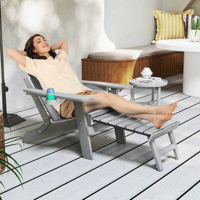 All-Weather HIPS Patio Adirondack Lounge Chair with Retractable Footrest-Gray - Gray - Adirondack Chairs
