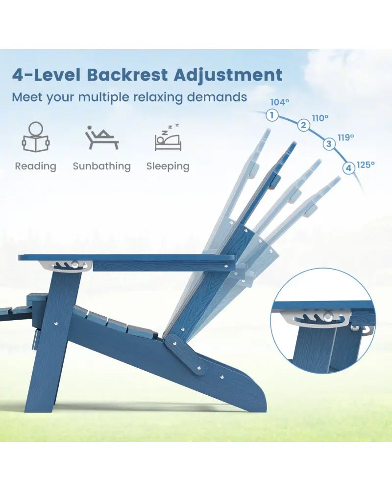 All-Weather HIPS Patio Adirondack Lounge Chair with Retractable Footrest-Navy - Navy - Adirondack Chairs