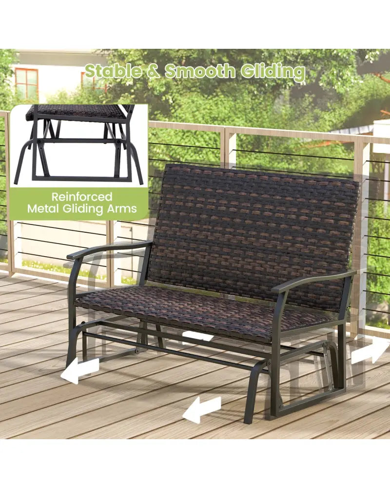 All Weather Outdoor 2-Person Swing Glider Bench with Quick Dry Foam Seat-Brown - Brown - Outdoor Benches