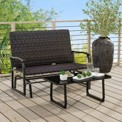 All Weather Outdoor 2-Person Swing Glider Bench with Quick Dry Foam Seat-Brown - Brown - Outdoor Benches