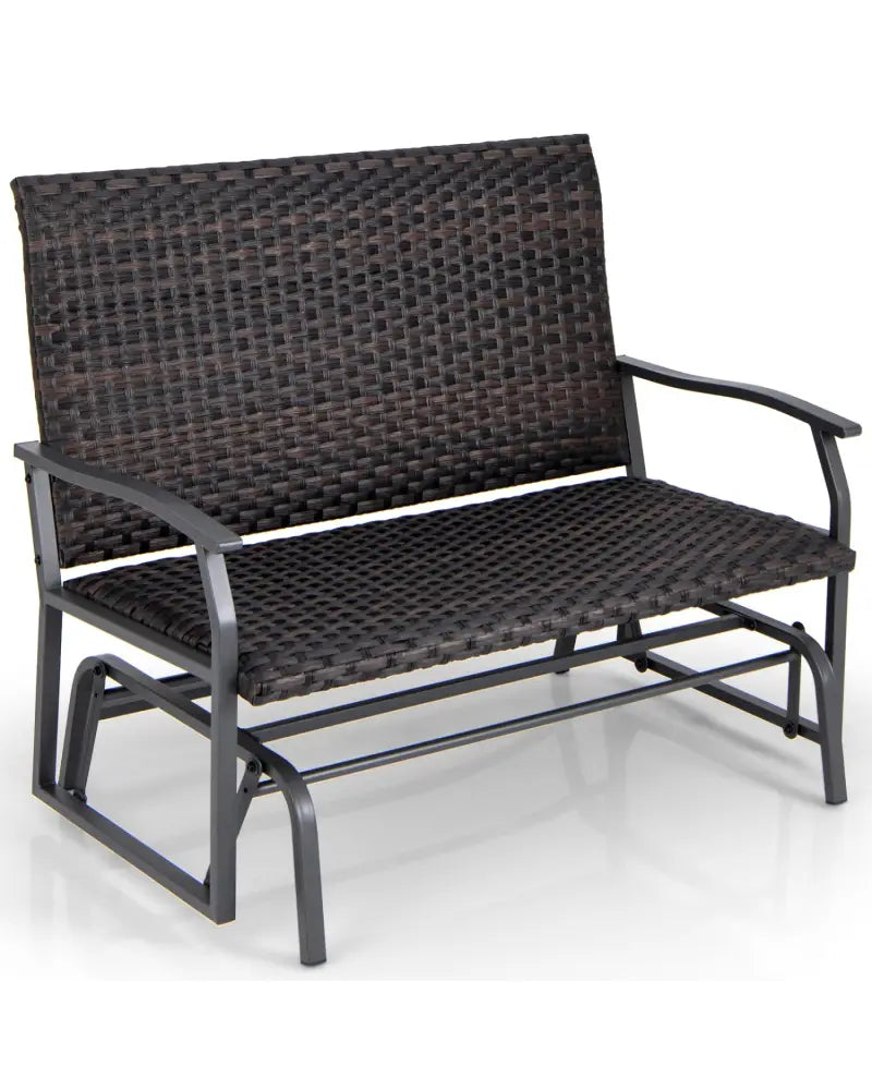 All Weather Outdoor 2-Person Swing Glider Bench with Quick Dry Foam Seat-Brown - Brown - Outdoor Benches