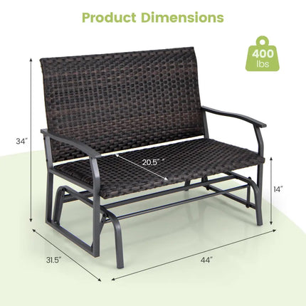 All Weather Outdoor 2-Person Swing Glider Bench with Quick Dry Foam Seat-Brown - Brown - Outdoor Benches
