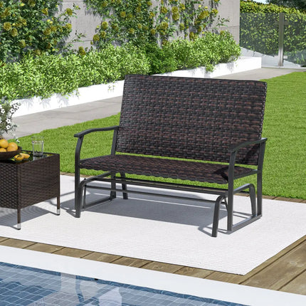 All Weather Outdoor 2-Person Swing Glider Bench with Quick Dry Foam Seat-Brown - Brown - Outdoor Benches