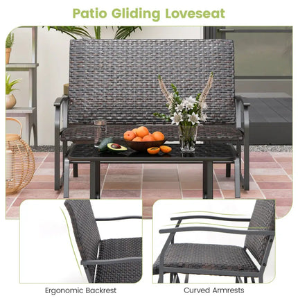 All Weather Outdoor 2-Person Swing Glider Bench with Quick Dry Foam Seat-Brown - Brown - Outdoor Benches
