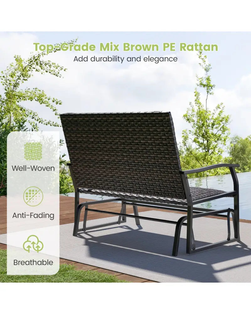 All Weather Outdoor 2-Person Swing Glider Bench with Quick Dry Foam Seat-Brown - Brown - Outdoor Benches