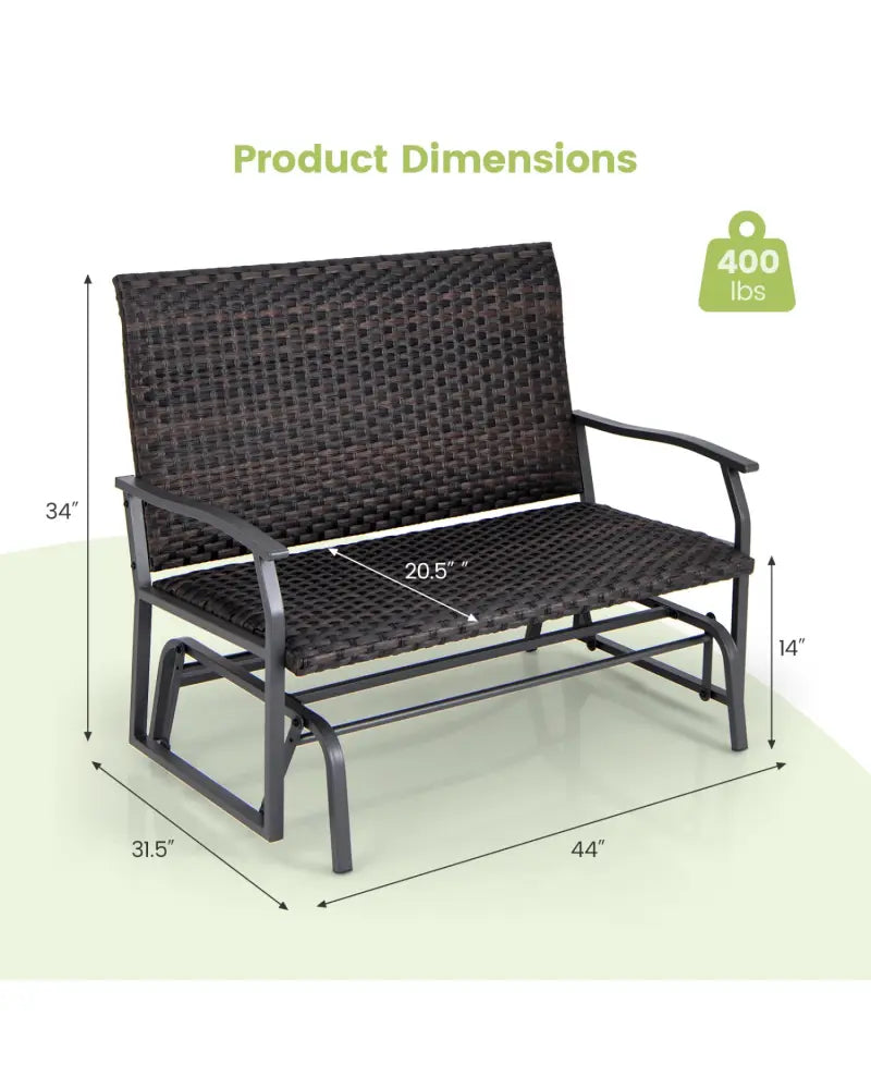All Weather Outdoor 2-Person Swing Glider Bench with Quick Dry Foam Seat-Brown - Brown - Outdoor Benches