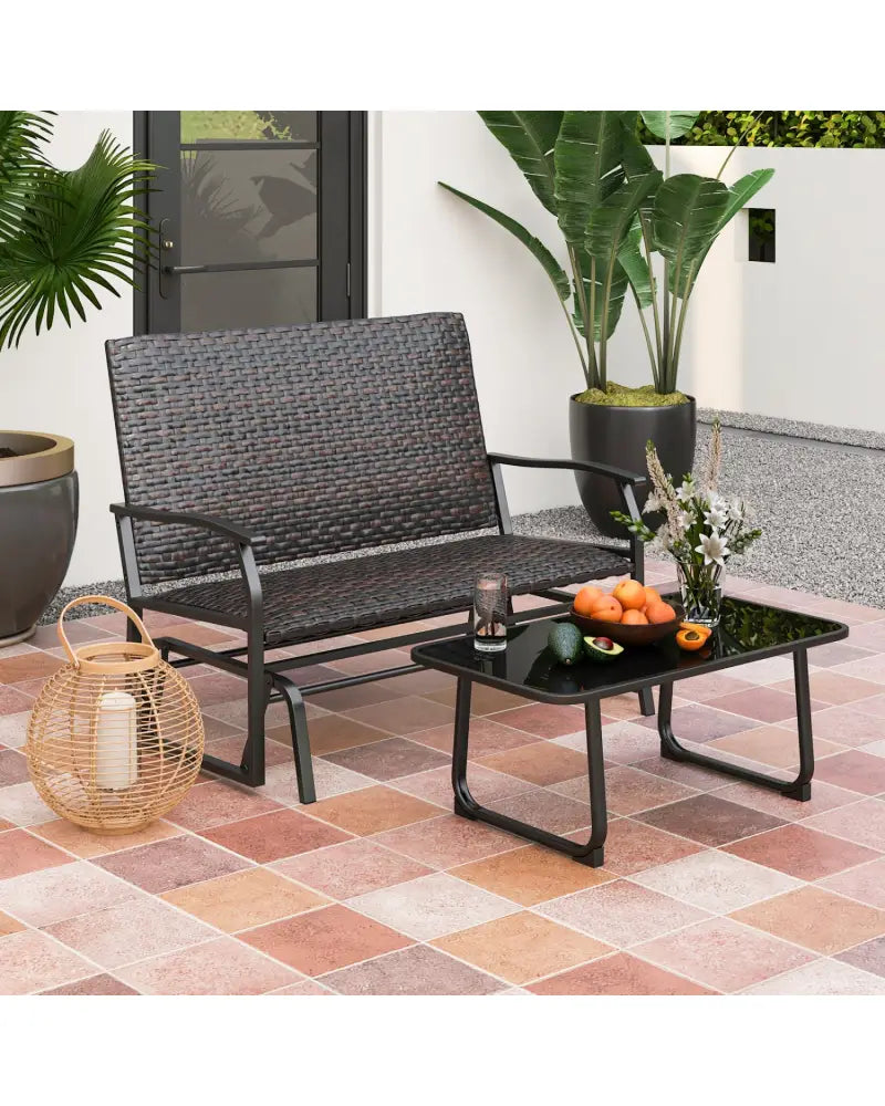 All Weather Outdoor 2-Person Swing Glider Bench with Quick Dry Foam Seat-Brown - Brown - Outdoor Benches