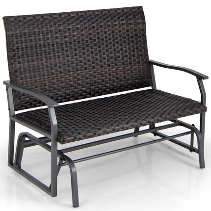 All Weather Outdoor 2-Person Swing Glider Bench with Quick Dry Foam Seat-Brown - Brown - Outdoor Benches
