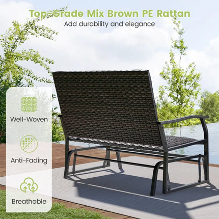 All Weather Outdoor 2-Person Swing Glider Bench with Quick Dry Foam Seat-Brown - Brown - Outdoor Benches