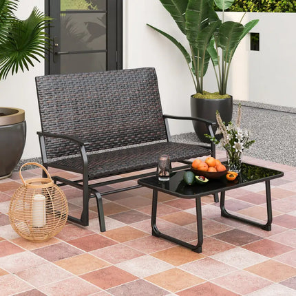 All Weather Outdoor 2-Person Swing Glider Bench with Quick Dry Foam Seat-Brown - Brown - Outdoor Benches