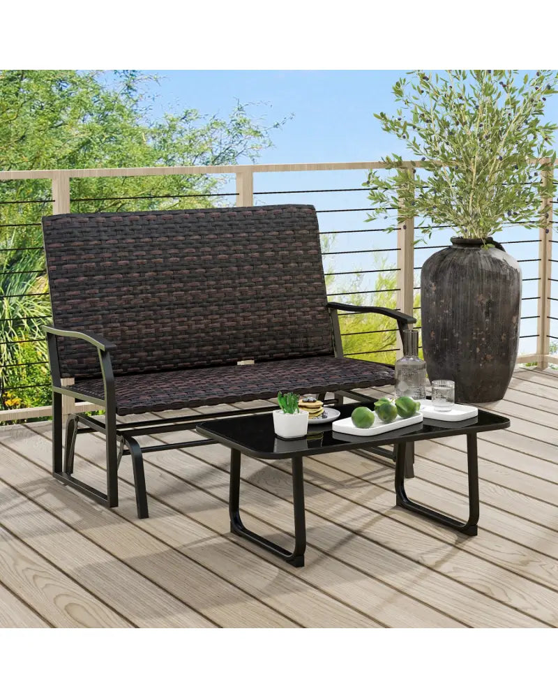 All Weather Outdoor 2-Person Swing Glider Bench with Quick Dry Foam Seat-Brown - Brown - Outdoor Benches
