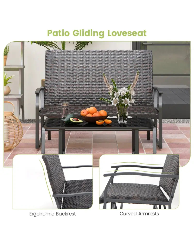 All Weather Outdoor 2-Person Swing Glider Bench with Quick Dry Foam Seat-Brown - Brown - Outdoor Benches