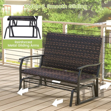 All Weather Outdoor 2-Person Swing Glider Bench with Quick Dry Foam Seat-Brown - Brown - Outdoor Benches