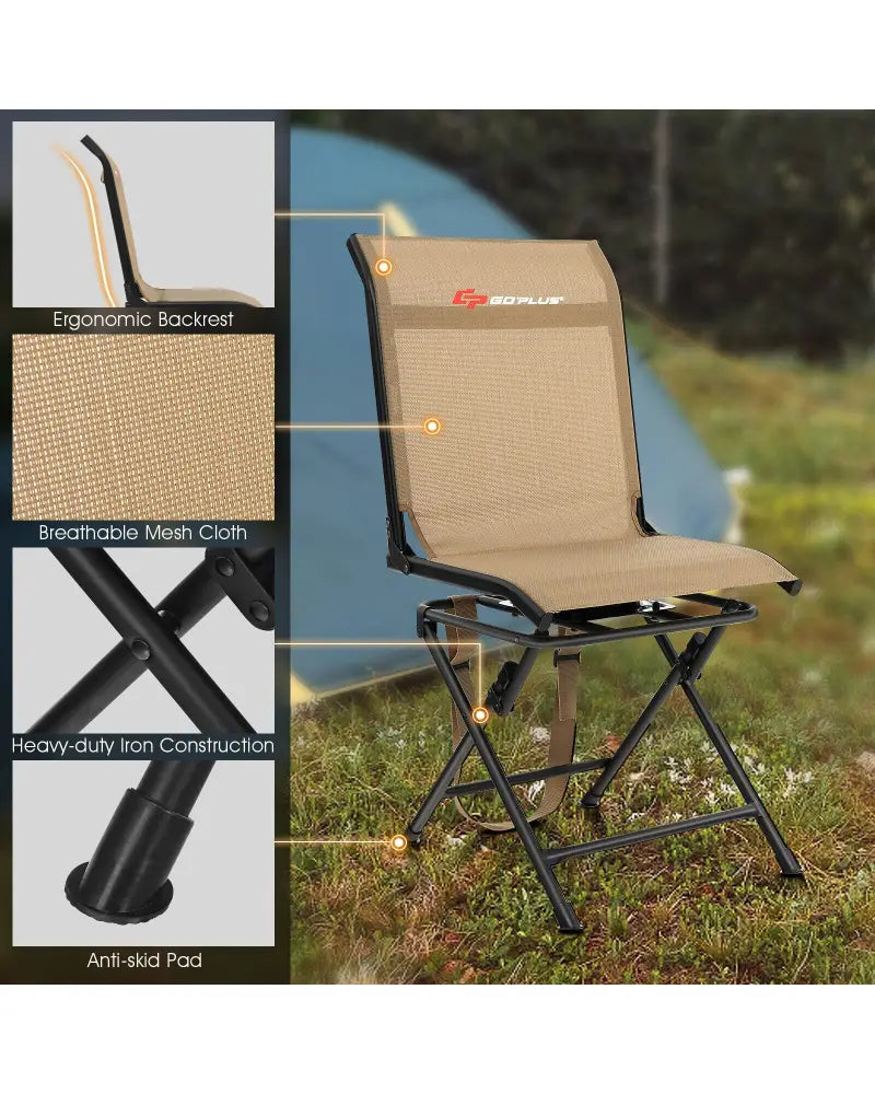 All-weather Outdoor Foldable 360-Degree Swivel Chair with Iron Frame-Brown - Brown - Camping Furniture