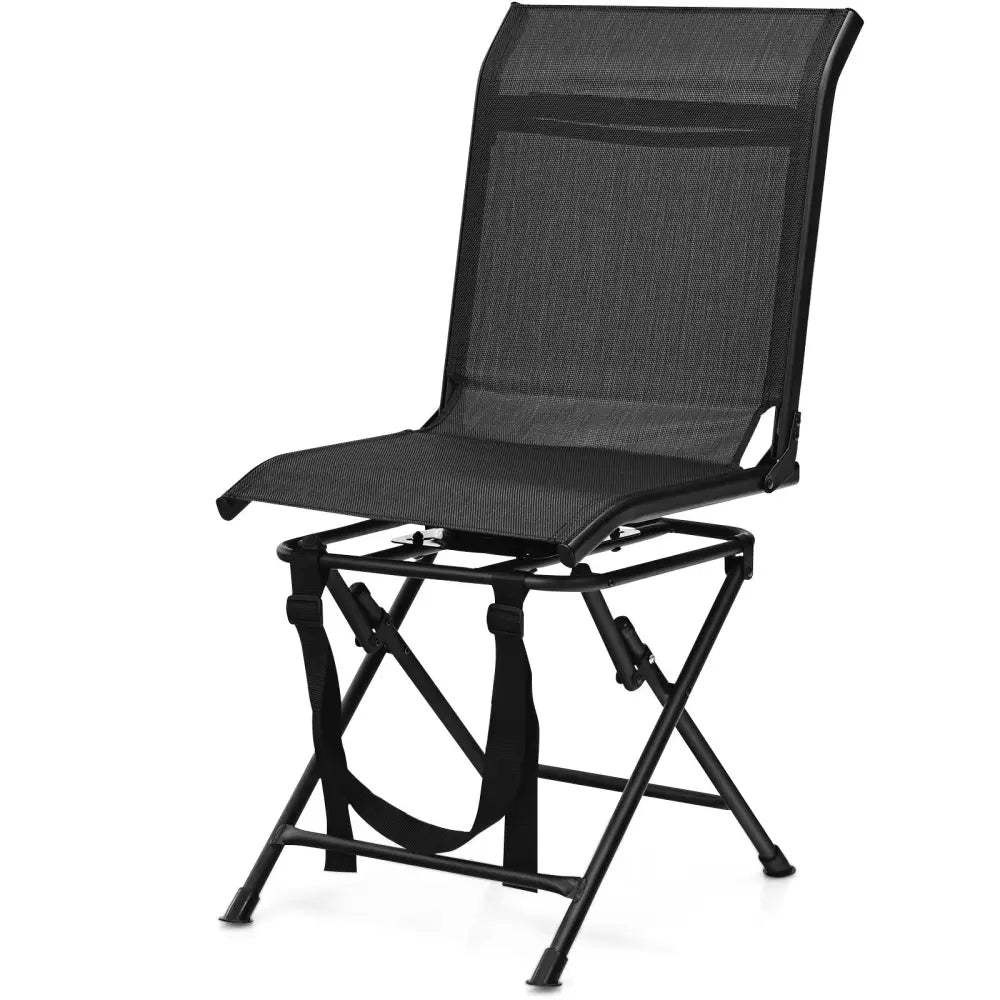 All-weather Outdoor Foldable 360-Degree Swivel Chair with Iron Frame-Black - Black - Camping Furniture