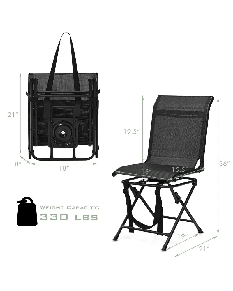 All-weather Outdoor Foldable 360-Degree Swivel Chair with Iron Frame-Black - Black - Camping Furniture