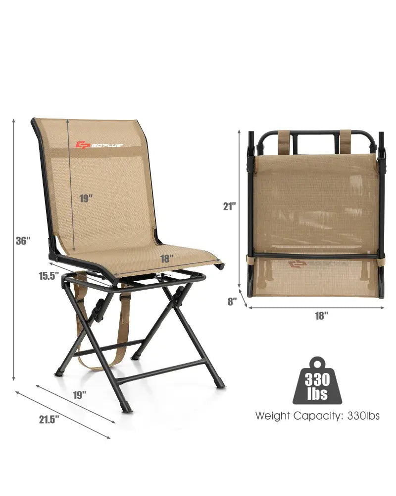 All-weather Outdoor Foldable 360-Degree Swivel Chair with Iron Frame-Brown - Brown - Camping Furniture
