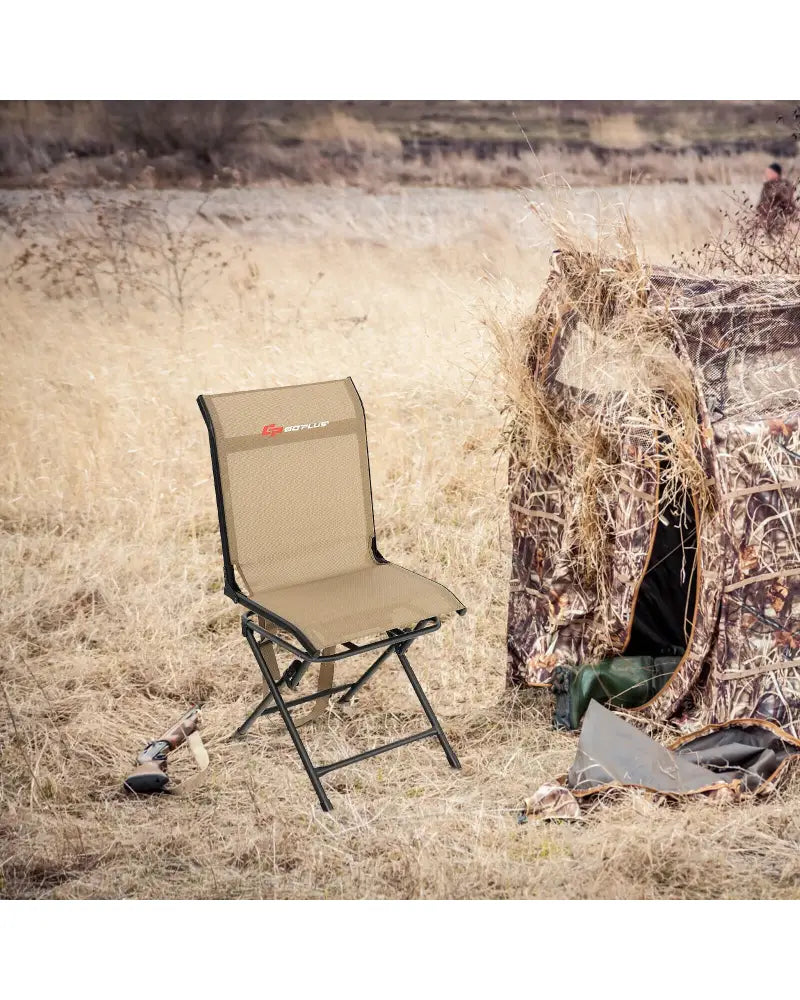 All-weather Outdoor Foldable 360-Degree Swivel Chair with Iron Frame-Brown - Brown - Camping Furniture