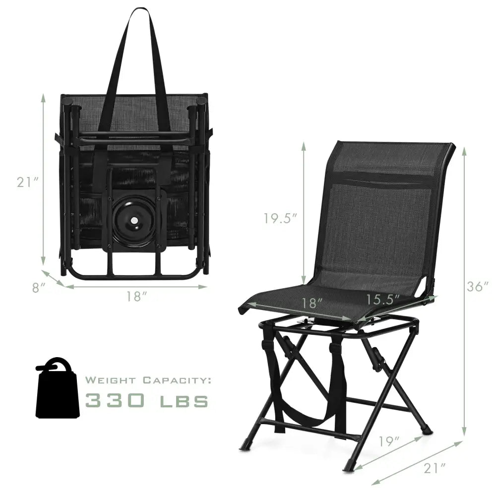All-weather Outdoor Foldable 360-Degree Swivel Chair with Iron Frame-Black - Black - Camping Furniture