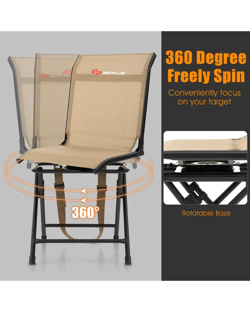 All-weather Outdoor Foldable 360-Degree Swivel Chair with Iron Frame-Brown - Brown - Camping Furniture