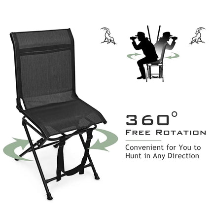 All-weather Outdoor Foldable 360-Degree Swivel Chair with Iron Frame-Black - Black - Camping Furniture