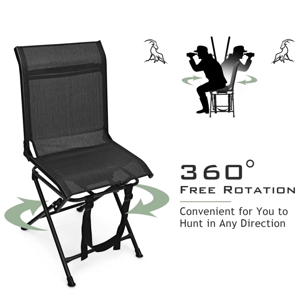 All-weather Outdoor Foldable 360-Degree Swivel Chair with Iron Frame-Black - Black - Camping Furniture