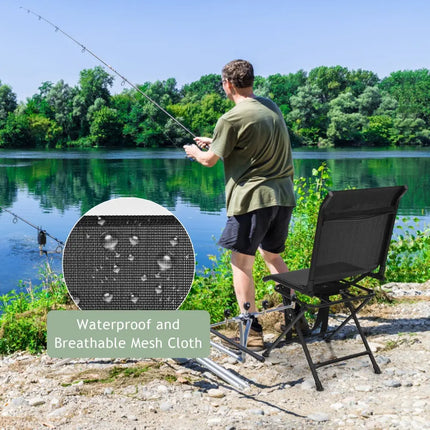 All-weather Outdoor Foldable 360-Degree Swivel Chair with Iron Frame-Black - Black - Camping Furniture