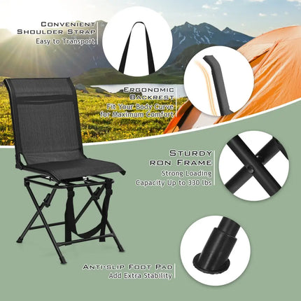 All-weather Outdoor Foldable 360-Degree Swivel Chair with Iron Frame-Black - Black - Camping Furniture