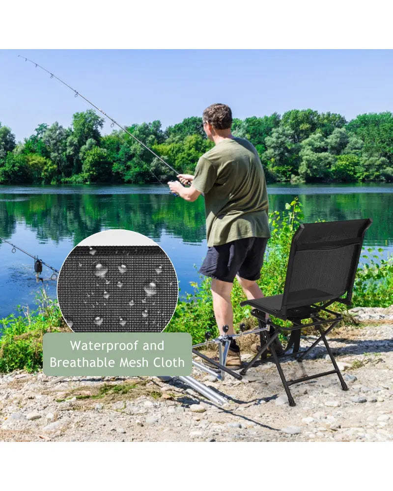 All-weather Outdoor Foldable 360-Degree Swivel Chair with Iron Frame-Black - Black - Camping Furniture