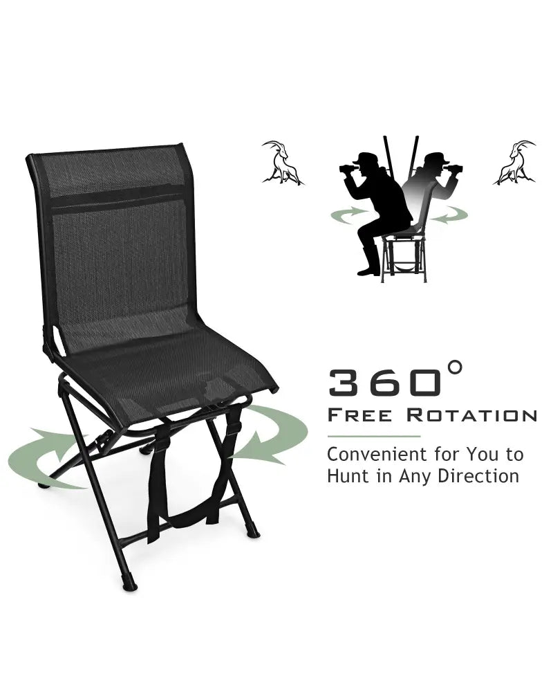 All-weather Outdoor Foldable 360-Degree Swivel Chair with Iron Frame-Black - Black - Camping Furniture