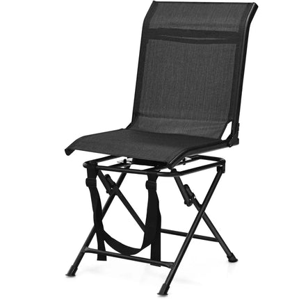 All-weather Outdoor Foldable 360-Degree Swivel Chair with Iron Frame-Black - Black - Camping Furniture