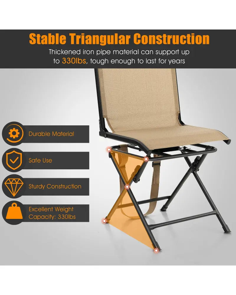 All-weather Outdoor Foldable 360-Degree Swivel Chair with Iron Frame-Brown - Brown - Camping Furniture