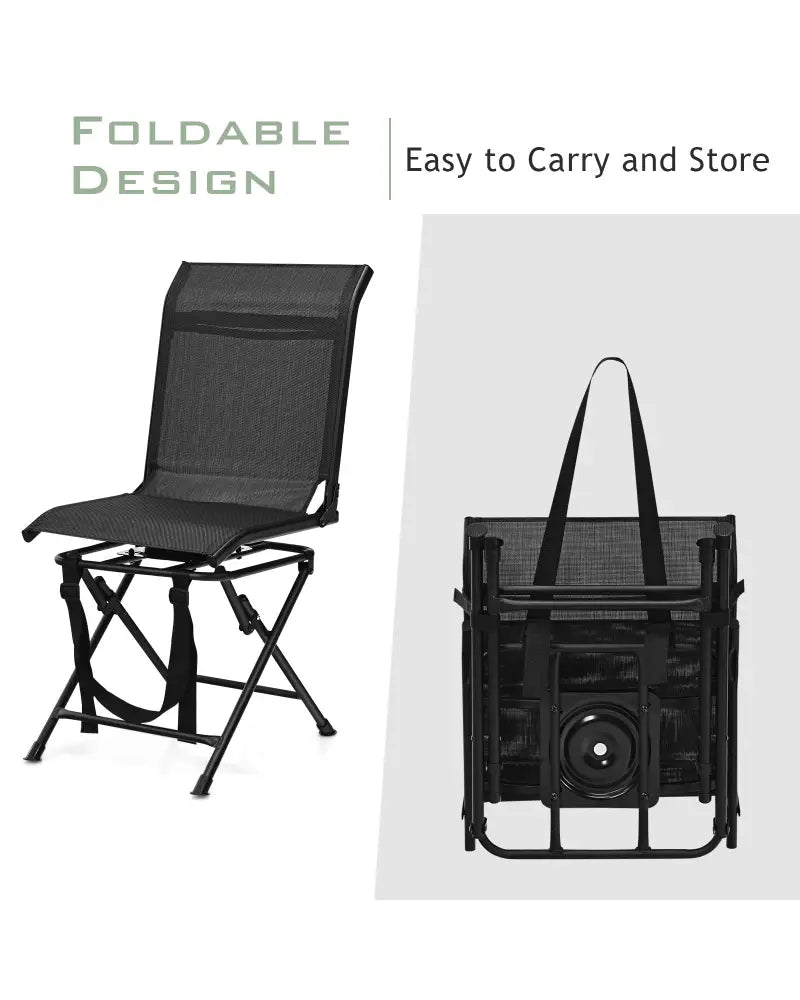 All-weather Outdoor Foldable 360-Degree Swivel Chair with Iron Frame-Black - Black - Camping Furniture