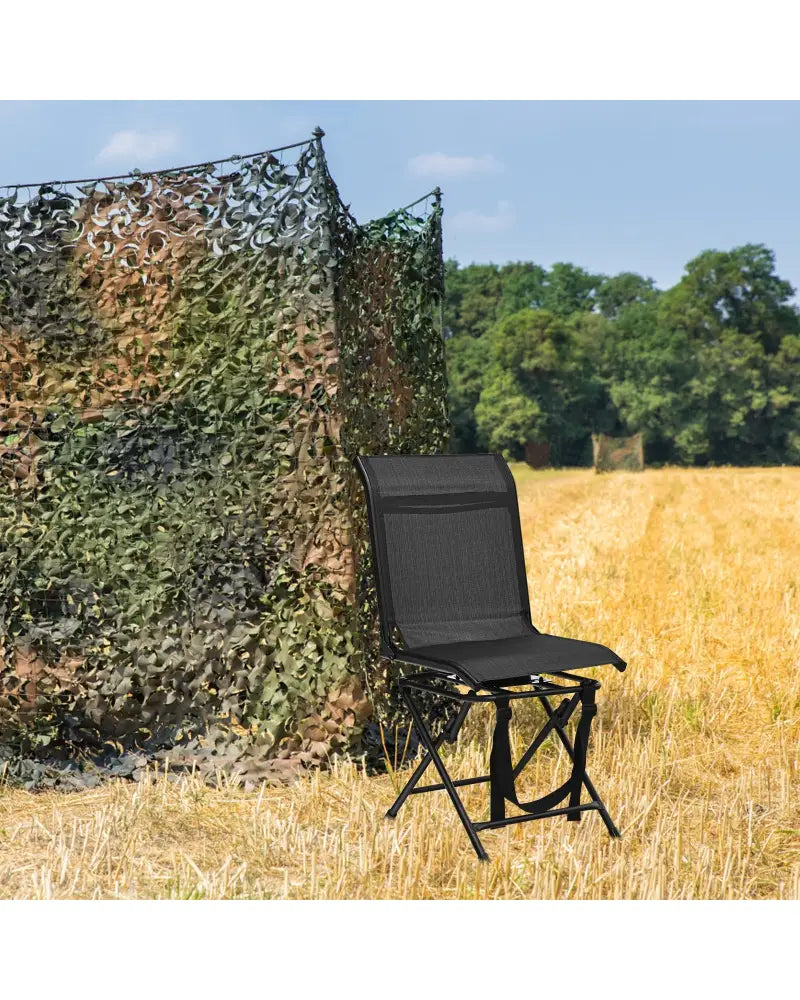 All-weather Outdoor Foldable 360-Degree Swivel Chair with Iron Frame-Black - Black - Camping Furniture
