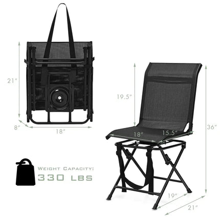 All-weather Outdoor Foldable 360-Degree Swivel Chair with Iron Frame-Black - Black - Camping Furniture