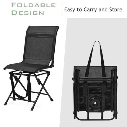 All-weather Outdoor Foldable 360-Degree Swivel Chair with Iron Frame-Black - Black - Camping Furniture