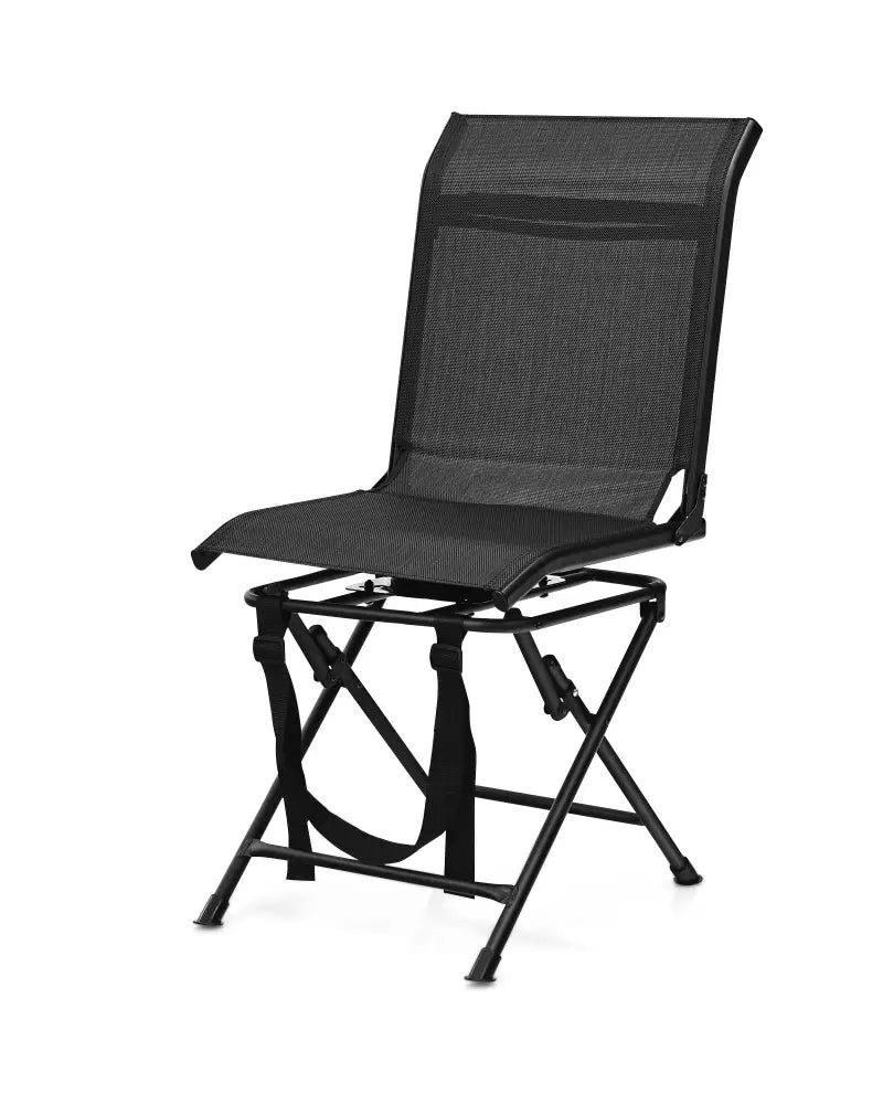 All-weather Outdoor Foldable 360-Degree Swivel Chair with Iron Frame-Black - Black - Camping Furniture