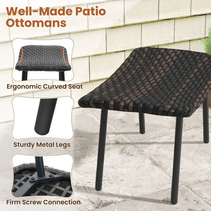 All Weather Outdoor Ottomans Set Patio Footrest Seats Set with Sturdy Metal Legs -Brown - Brown - Ottomans
