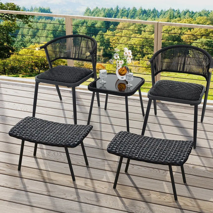All Weather Outdoor Ottomans Set Patio Footrest Seats Set with Sturdy Metal Legs -Brown - Brown - Ottomans