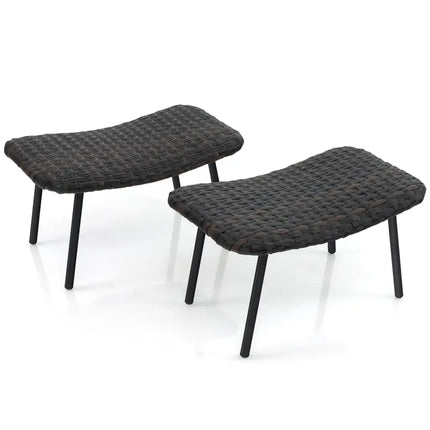 All Weather Outdoor Ottomans Set Patio Footrest Seats Set with Sturdy Metal Legs -Brown - Brown - Ottomans