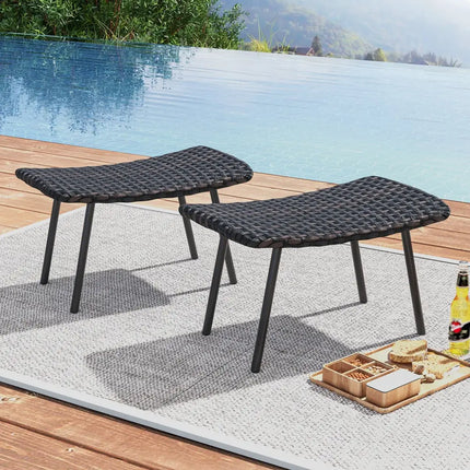 All Weather Outdoor Ottomans Set Patio Footrest Seats Set with Sturdy Metal Legs -Brown - Brown - Ottomans