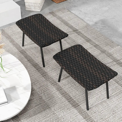 All Weather Outdoor Ottomans Set Patio Footrest Seats Set with Sturdy Metal Legs -Brown - Brown - Ottomans