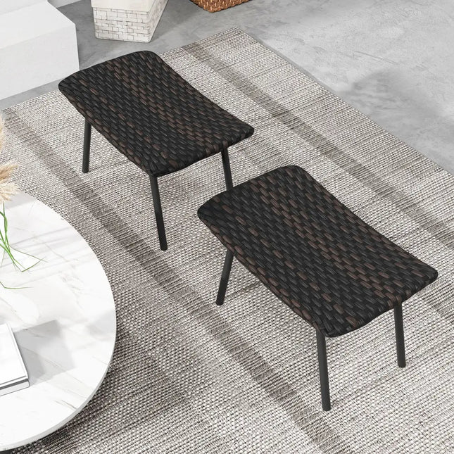 All Weather Outdoor Ottomans Set Patio Footrest Seats Set with Sturdy Metal Legs -Brown - Brown - Ottomans