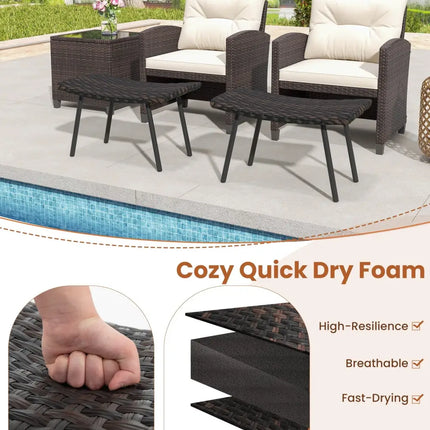 All Weather Outdoor Ottomans Set Patio Footrest Seats Set with Sturdy Metal Legs -Brown - Brown - Ottomans
