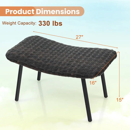 All Weather Outdoor Ottomans Set Patio Footrest Seats Set with Sturdy Metal Legs -Brown - Brown - Ottomans