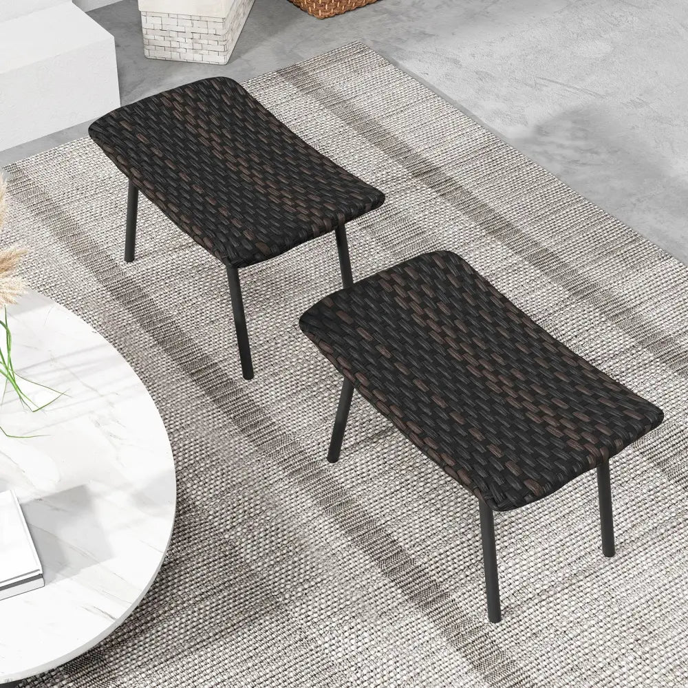 All Weather Outdoor Ottomans Set Patio Footrest Seats Set with Sturdy Metal Legs -Brown - Brown - Ottomans